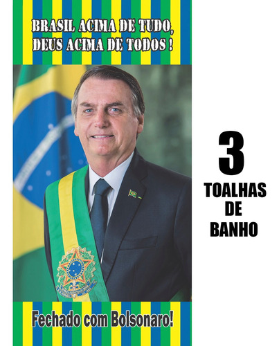 Kit 3 Toalhas De Banho Praia Grande Presidente Bolsonaro 22