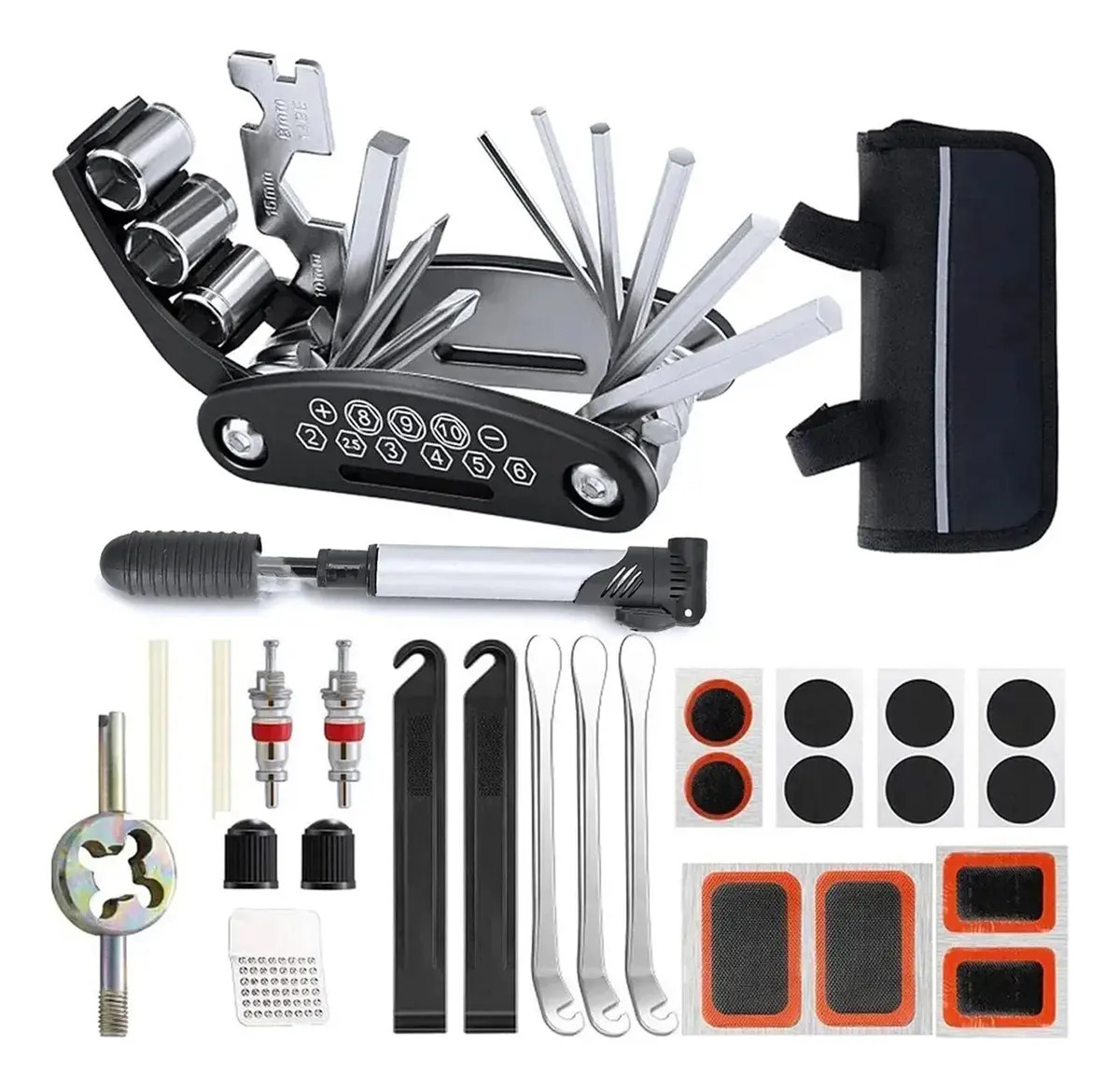 Luckilym Kits De Herramientas De Reparacion De Bicicletas Multifuncio - Juego de 16 en 1 con Llavas Allen, Destornilladores y Sacacorrientes - Portátil para MTB, Ruta y Ciclismo Ur