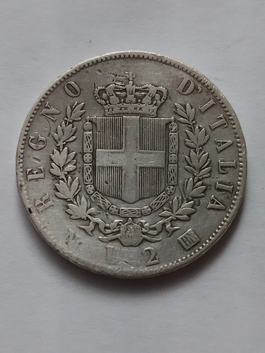 Moeda Prata Itália 2 Liras Ano 1863 N Lote 3218 (Usado)