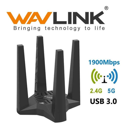 Imagen 1 de 5 de Adaptador Usb3.0 Wireless Ac1900 Wavlink Wifi Dual Band 4ant