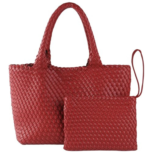 Bolso De Tote Tejido Para Mujer, Bolsos De Cuero Vegano