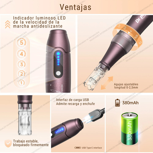 Dr Pen A10 Dermapen Inalámbrico + 10 Cartuchos + 4 Lanbéna