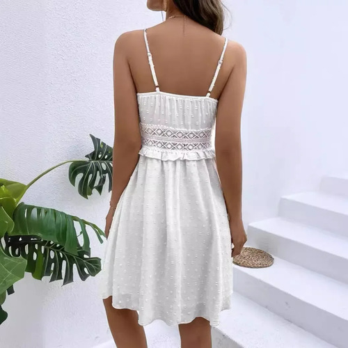Vestido De Encaje Sin Mangas Con Escote En V Para Mujer