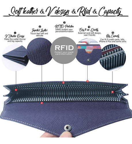 Borgasets Cartera Para Mujer De Piel Rfid Ultrafina, Cartera