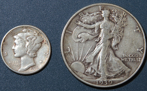 1939 P Mercury Dime 10c Moneda Walking Liberty 50c Plata Mdj