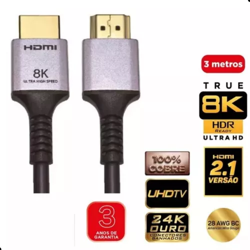 Cabo Hdmi 3m 8k 60hz Ultra Hd 2.1 E 4k 120hz - 3 Metros