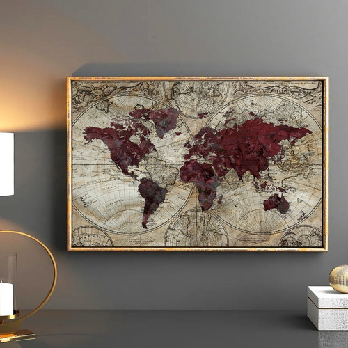 Mapa Mundial Vintage Colores 100x60 Con Marco Flotante 