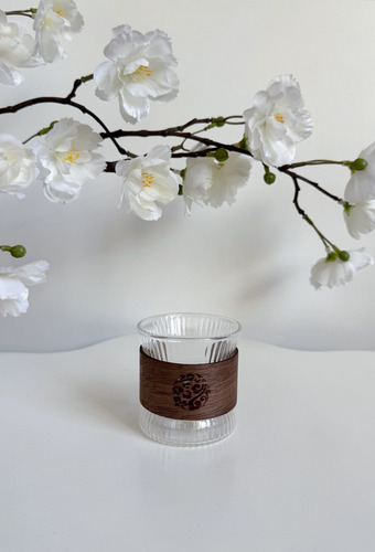 Jarro De Café De Vidrio Térmico Con Cobertor De Madera Rayado 120 Ml Gala