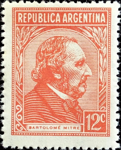 Argentina, Sello Gj 750 H Mitre 12c Holandés 39 Mint L14936