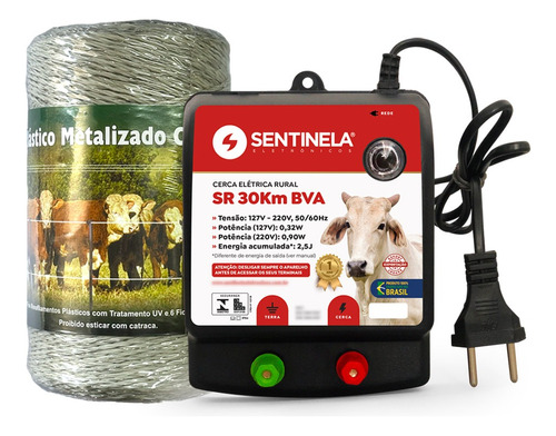 Kit Cerca Elétrica Rural Eletrificador Sr 30  + Cabo 250m