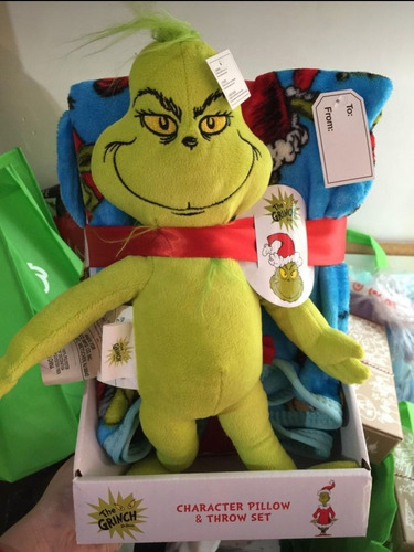 Frazada Navideña Grinch Original Con Muñeco Grinch Incluido 