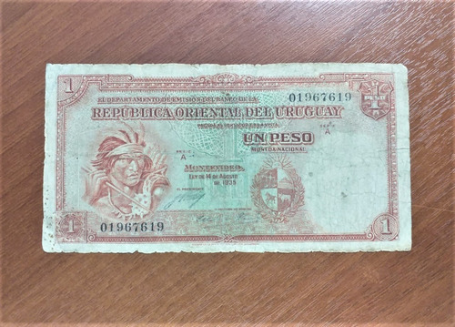 Billete De Un Peso Uruguay Ley De 14 Agosto De 1935 (Usado)