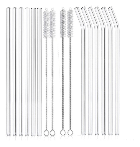 12 Pajitas De Vidrio Transparente Reutilizables Resistentes