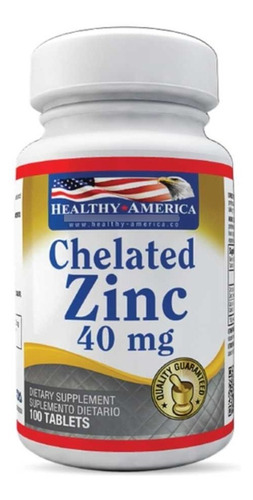Chelated Zinc Healthy America Vitamina Acné Piel Huesos Uñas