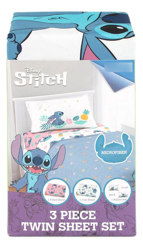 Juego De Sabanas Individual Stich 3 Pzs Microfibra Original Unico
