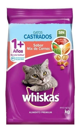 Alimento Whiskas 1+ Whiskas Gatos s para gato adulto todos los tamaños sabor mix de carnes en bolsa de 10kg