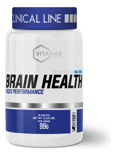 Brain Health 60 Tabs - Vitamax - Foco Atenção Taurina Coq10 Sabor Sem sabor