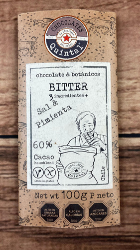 Chocolate Bitter Quintal 3 Ingredientes 60% Cacao 100g