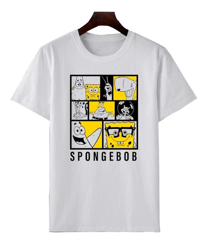 Remera Bob Esponja Black&white Logo Algodon Adulto/niño