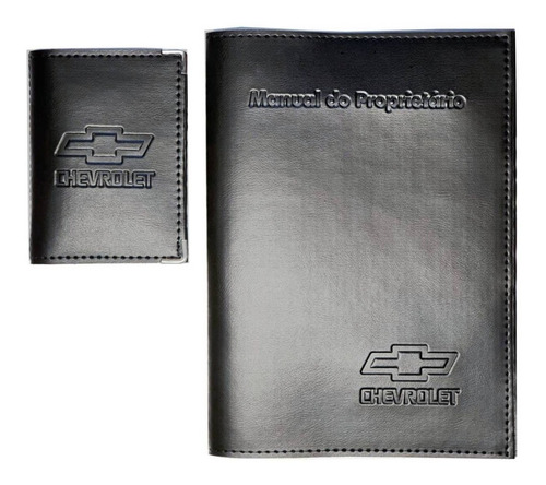 Imagem 5 de 7 de Kit Chevrolet Porta Manual E Porta Documento Couro Eco