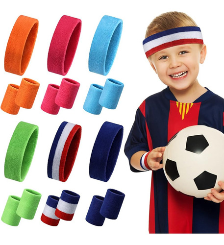 Diademas Y Muñequeras Deportivas 18 Piezas Para Niños, 6 Col