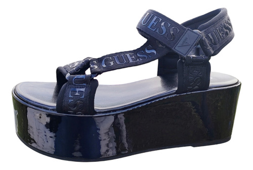 Sandalias Guess Plataforma Alta Velcro Negro Casual Dama