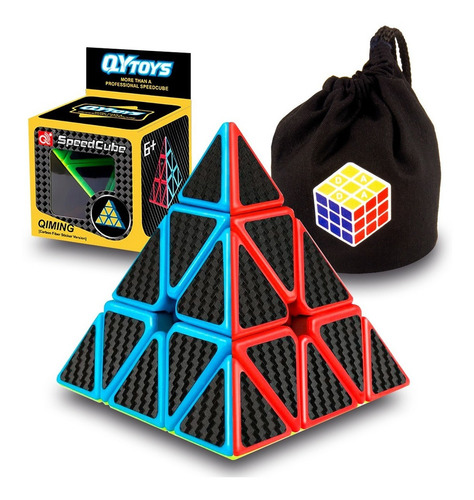 Cubo Rubik Qiyi Qiming Pyraminx F/carbono + Estuche Color De La Estructura Fibra De Carbono