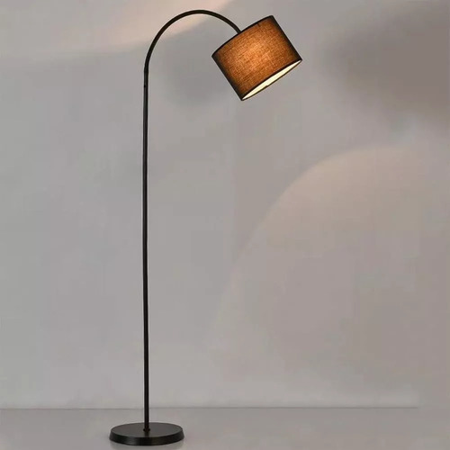 Lámpara De Pie 165cm Curva Con Pantalla De Tela Estructura Negro Pantalla Negro