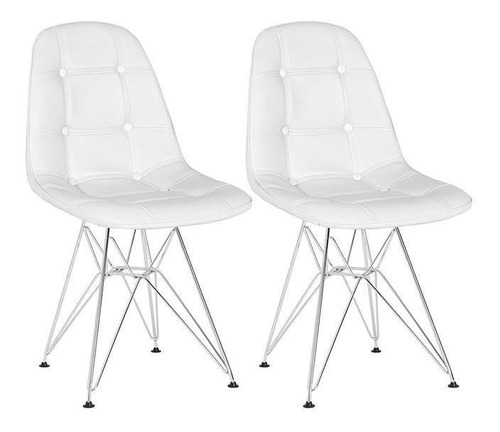 2 Cadeiras Estofada Eames Botonê Capitonê Metal Várias Cores