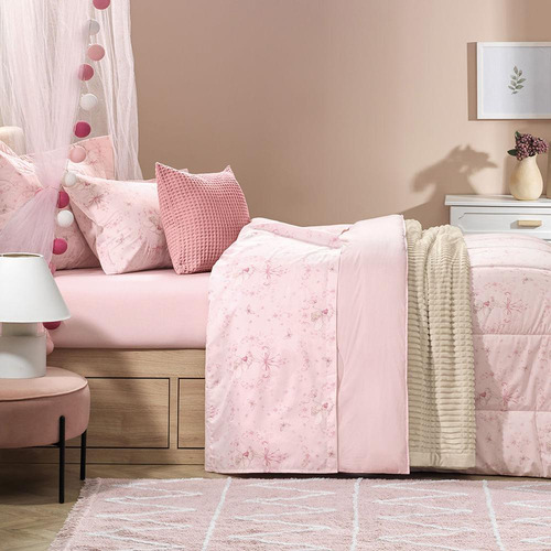 Edredom Casal Infantil Karsten 180 Fios Percal Laila Cor Rosa