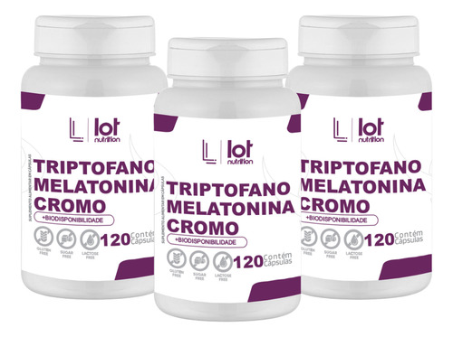 Kit 3un Triptofano + Melatonina + Cromo 120 Cápsulas Sono Sem Sabor
