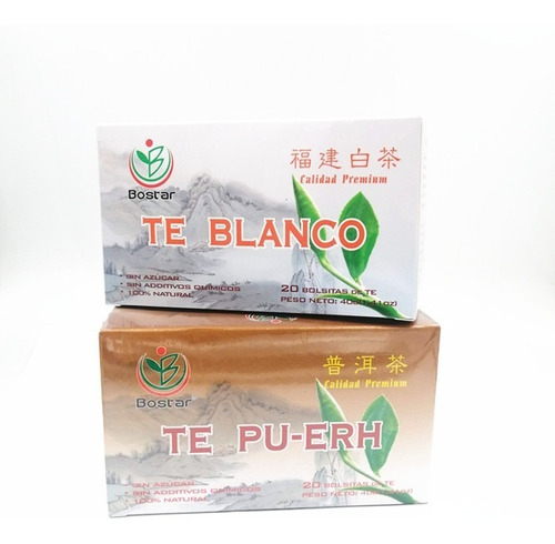 Pack 2cajas De Té Pu-erh + Té Blanco 20bolsitas Marca Bostar