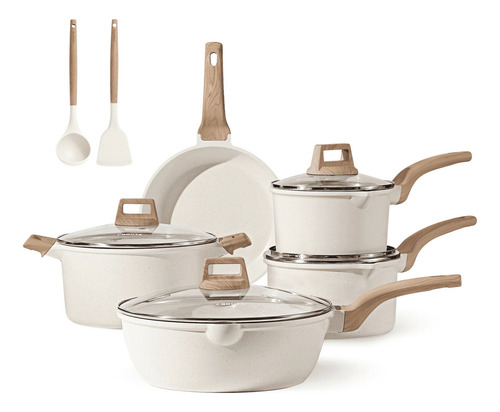 Carote Juego De Ollas 11 Pieces Bateria De Cocina Induccion Color Blanco