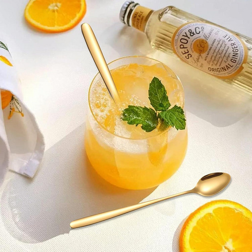 6 Cucharas Mango Largo Para Cafe Te Postres Acero Inoxidable