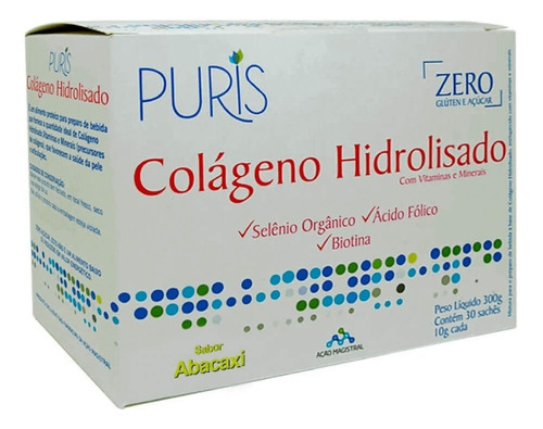 Colageno Hidrolizado Puris 30 Sachês 12g Cada- Sabor Abacaxi