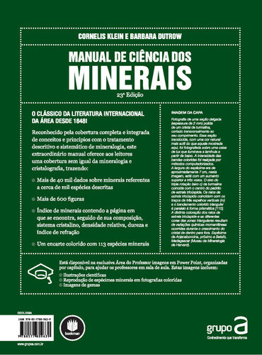 Manual de Ciência dos Minerais, de Klein, Cornelis. Editorial Bookman Companhia Editora Ltda., capa mole em português, 2011