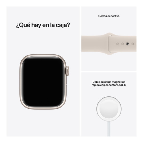 Apple Watch Series 7 (GPS, 41mm) - Caja de aluminio color blanco estelar - Correa deportiva blanco estelar