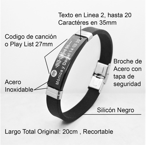 Imagen 2 de 9 de Pulsera Spotify Acero Grabado Láser Personalizado M1115