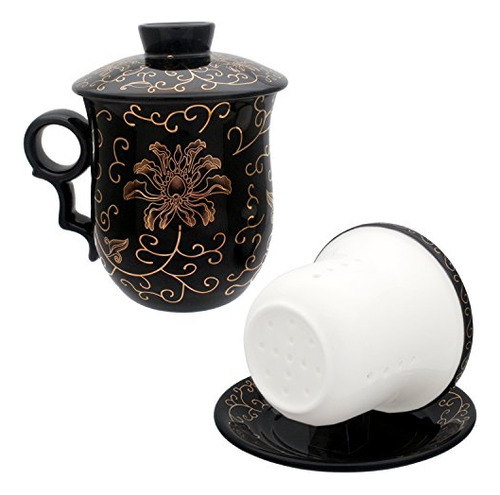 Taza De Té De Porcelana Con Tapa Infusora Y Juego De Platil
