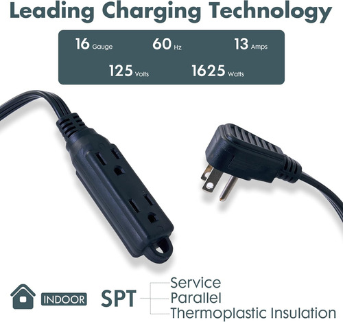 Cable De Extensión Plano Con Extensor De 3 Salidas, Regleta