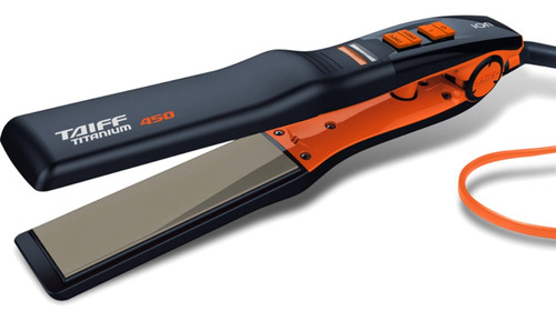 Prancha de cabelo Taiff Titanium 450 laranja e preta com placas de cerâmica 110V/220V
