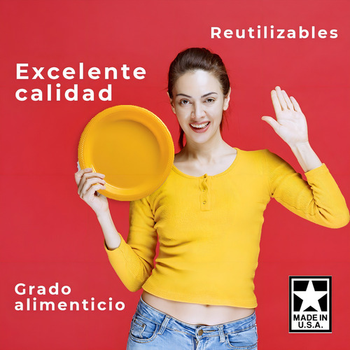 80 Platos De Plástico Grandes Desechable Colores Amscan Colores Amarillo