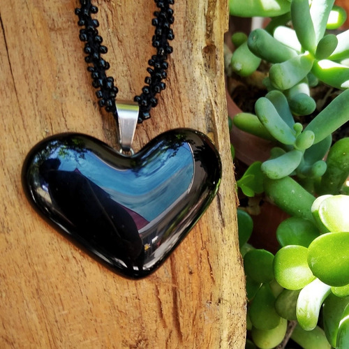 Set De Collar De Corazón Grande De Vidrio Con Aretes