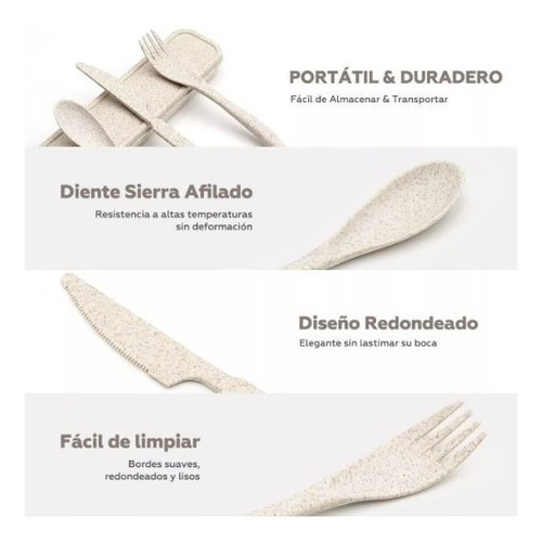 6 Sets De Cubiertos De Fibra Trigo Ecológicos Con Estuche