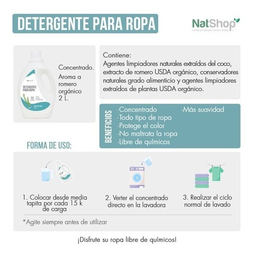Imagen 2 de 3 de Detergente Para Ropa Ecológico Biodegradable Natural 2 L