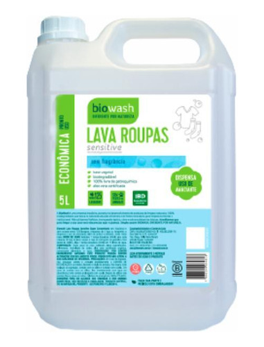 Kit 2 Lava Roupas Sensitive Biodegradável Biowash 5l