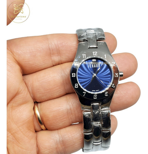 Imagen 2 de 8 de Reloj Mujer Acero Feraud Lfbmha-3 Plateado Fondo Azul