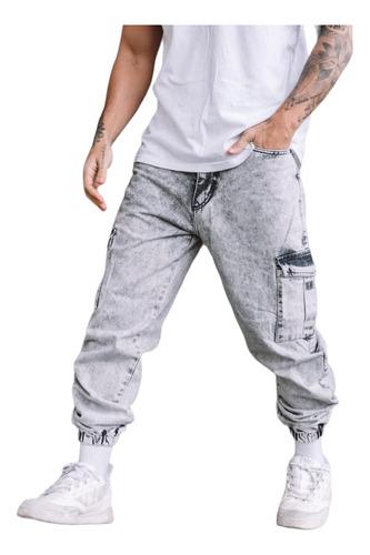 Pantalon Cargo De Jean Rigido Hombre Mom Talles Amplios