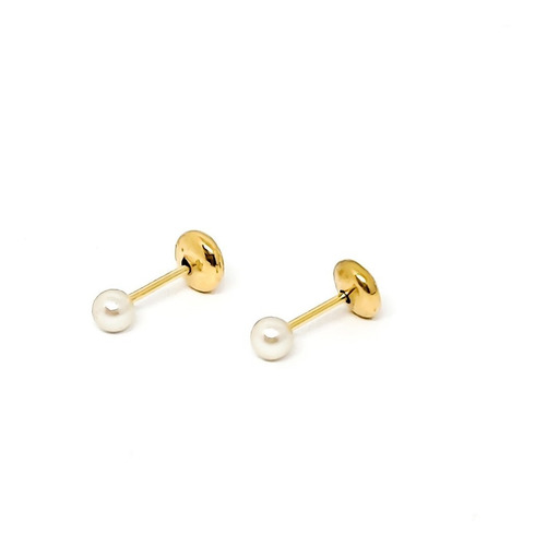 Aros Bebé Mini Perla Sintética 3mm Enchapado Oro 18k