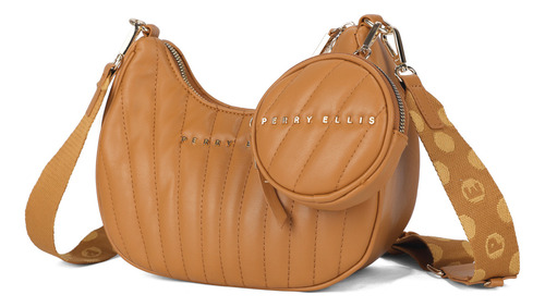 Bolsa Para Dama Perry Ellis Interior Amplio Correa Ajustable Color Camel